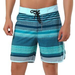 Swim Shorts Summer Contrast Color Drawstring Waist Beach Board Shorts Blue Grey